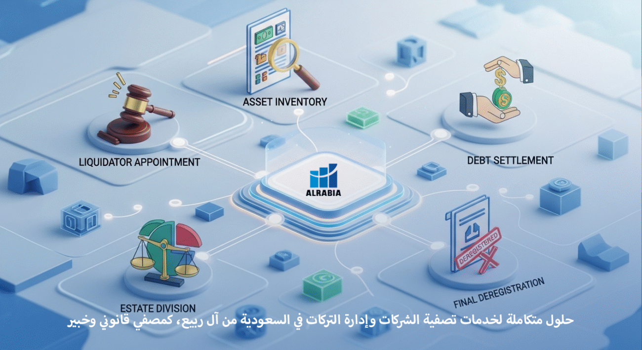 حلول متكاملة لخدمات تصفية الشركات وإدارة التركات في السعودية من آل ربيع، كمصفي قانوني وخبير